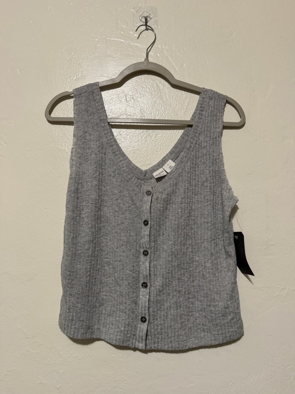 Ribbed Button-Front Gray Knit Tank - NWT Saks